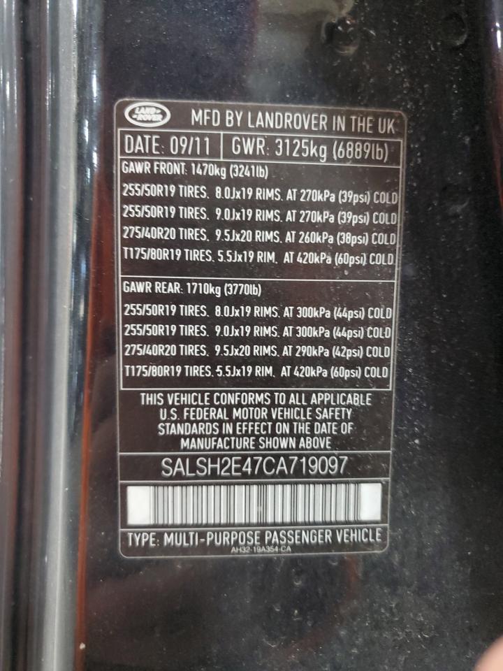 2012 Land Rover Range Rover Sport Sc VIN: SALSH2E47CA719097 Lot: 89904705