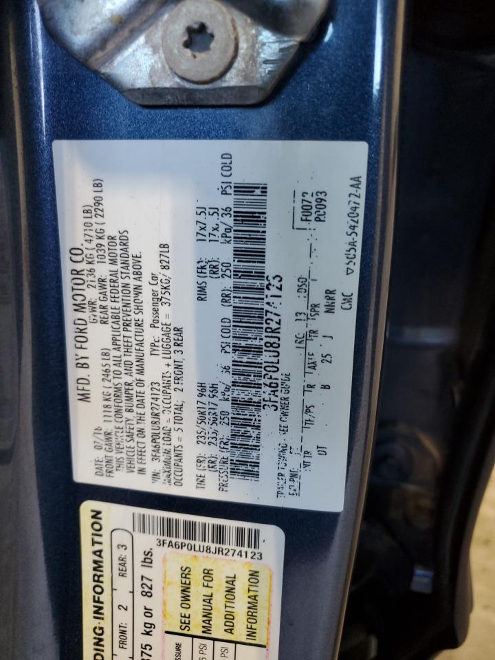 2018 Ford Fusion Se Hybrid VIN: 3FA6P0LU8JR274123 Lot: 90213435