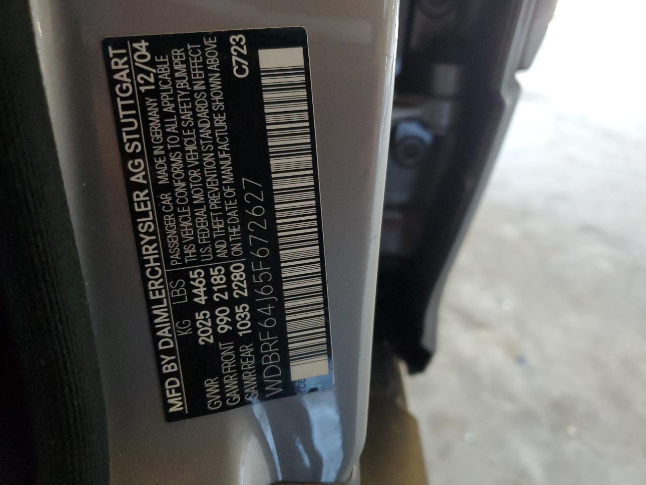 2005 Mercedes-Benz C 320 VIN: WDBRF64J65F672627 Lot: 85569935