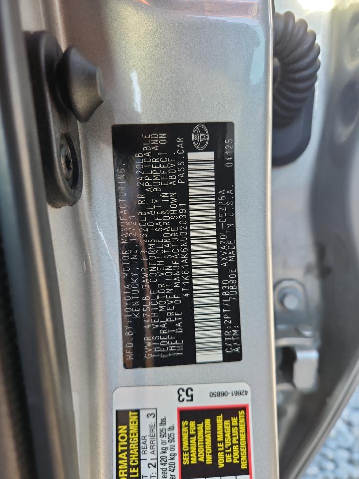 2022 Toyota Camry Xse VIN: 4T1K61AK6NU020391 Lot: 85867265