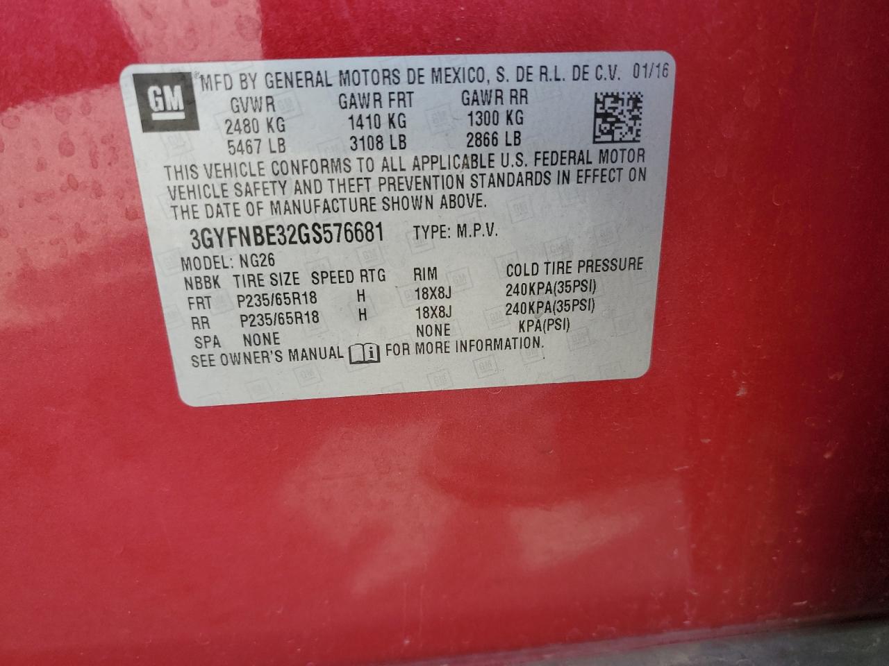 2016 Cadillac Srx Luxury Collection VIN: 3GYFNBE32GS576681 Lot: 84946935