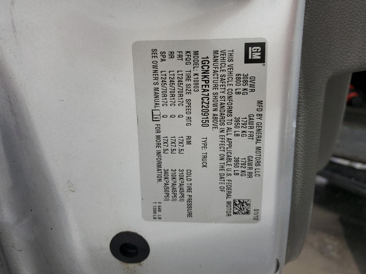 2012 Chevrolet Silverado K1500 VIN: 1GCNKPEA7CZ209150 Lot: 84745515