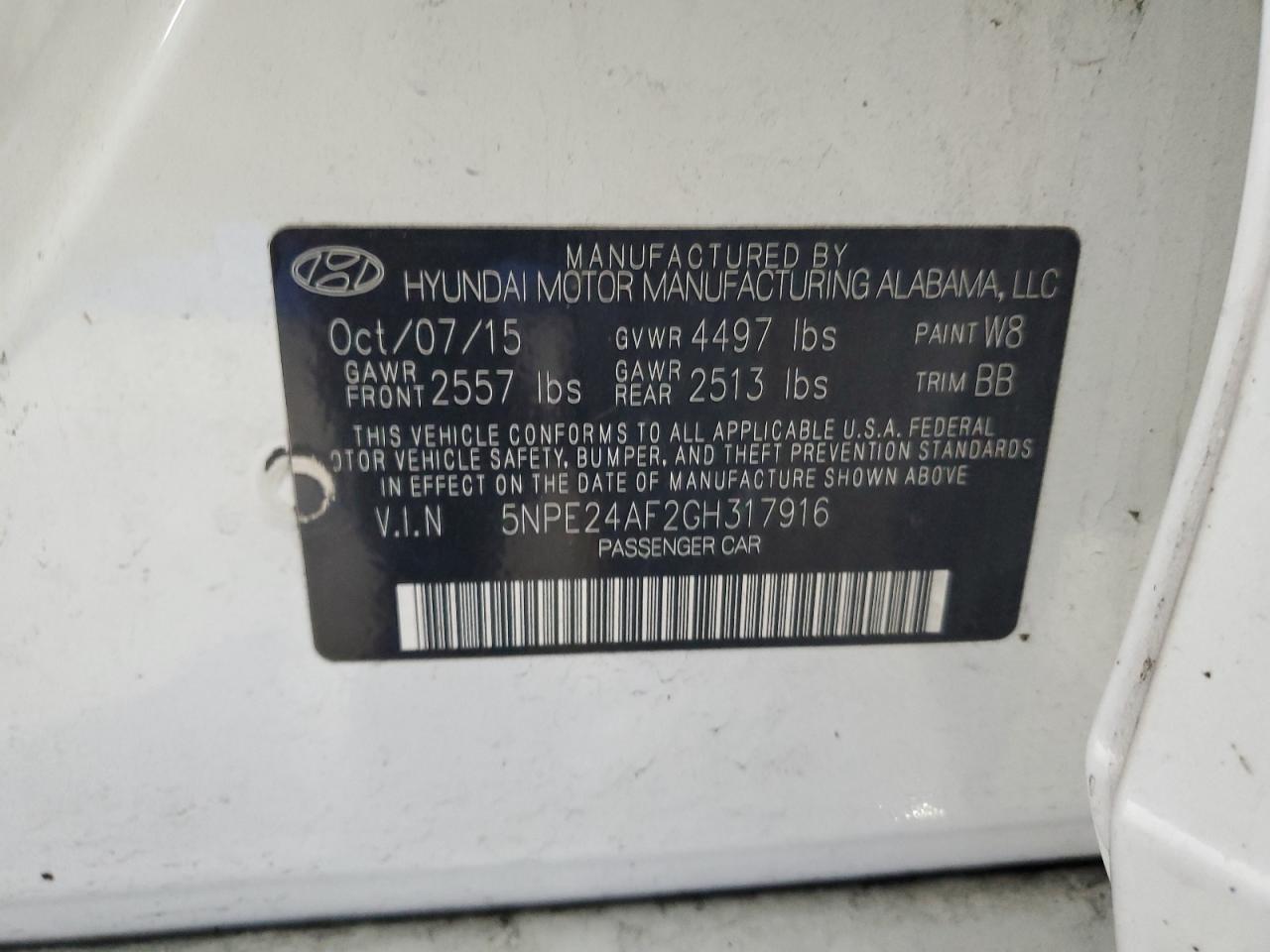 2016 Hyundai Sonata Se VIN: 5NPE24AF2GH317916 Lot: 90495805