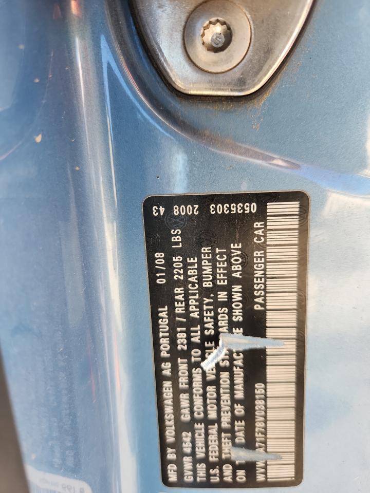 2008 Volkswagen Eos Lux VIN: WVWFA71F78V038150 Lot: 82190465