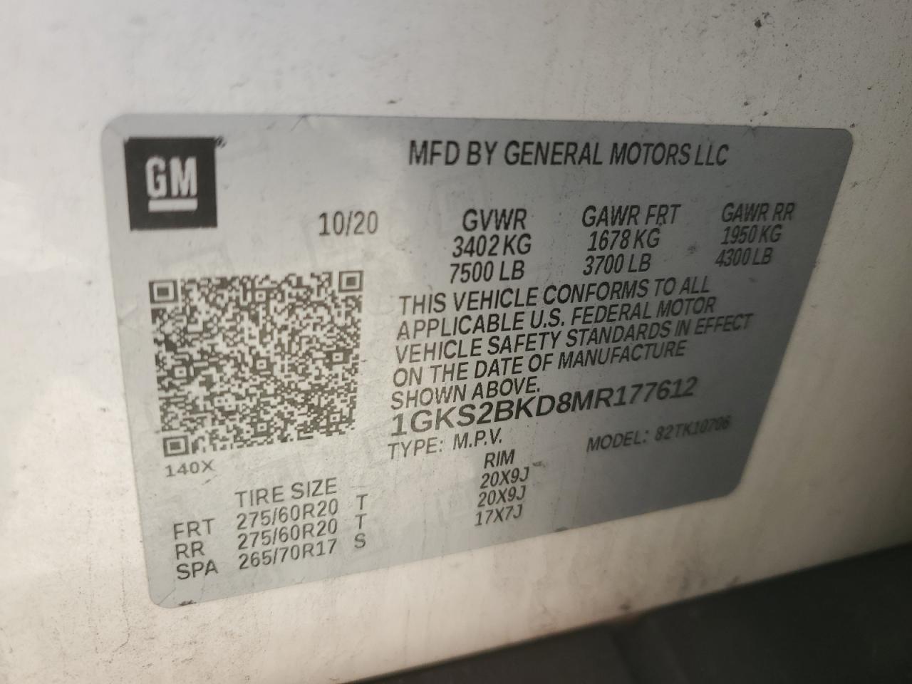 2021 GMC Yukon Slt VIN: 1GKS2BKD8MR177612 Lot: 87234235