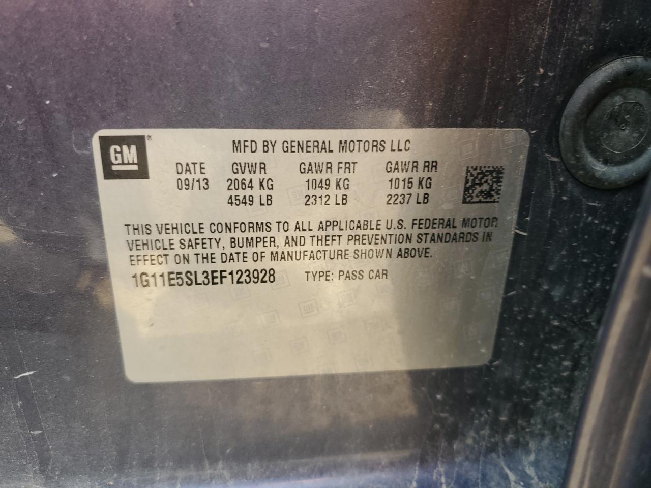 2014 Chevrolet Malibu 2Lt VIN: 1G11E5SL3EF123928 Lot: 85292425