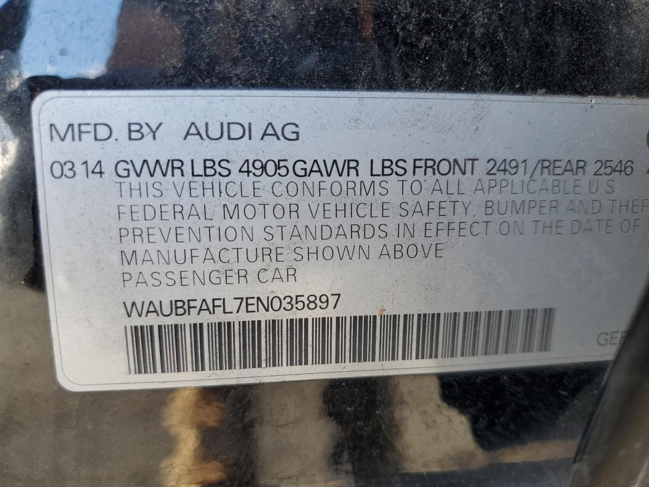2014 Audi A4 Premium VIN: WAUBFAFL7EN035897 Lot: 82221875