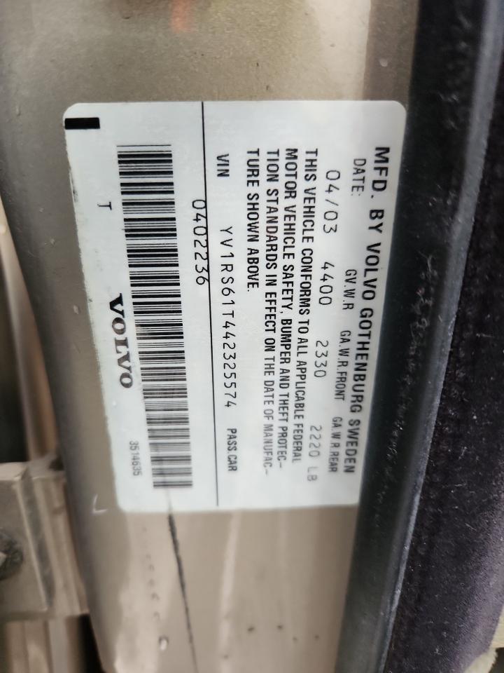 2004 Volvo S60 VIN: YV1RS61T442325574 Lot: 85568445