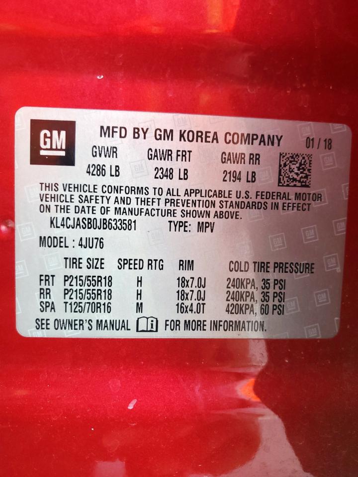 2018 Buick Encore Preferred VIN: KL4CJASB0JB633581 Lot: 85146175