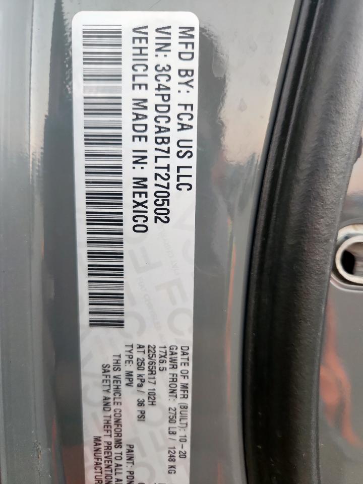 2020 Dodge Journey Se VIN: 3C4PDCAB7LT270502 Lot: 84623105