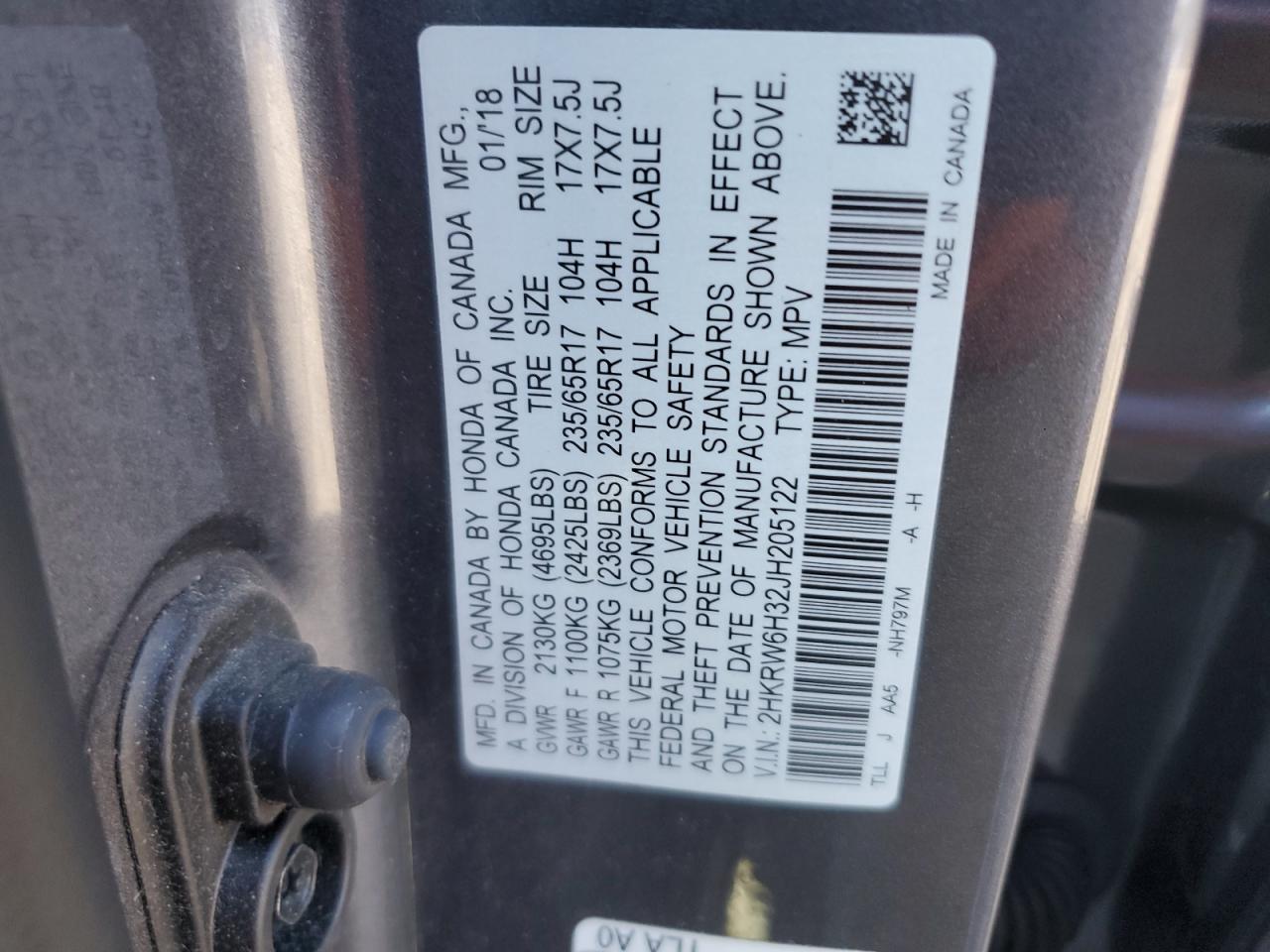 2018 Honda Cr-V Lx VIN: 2HKRW6H32JH205122 Lot: 85857445