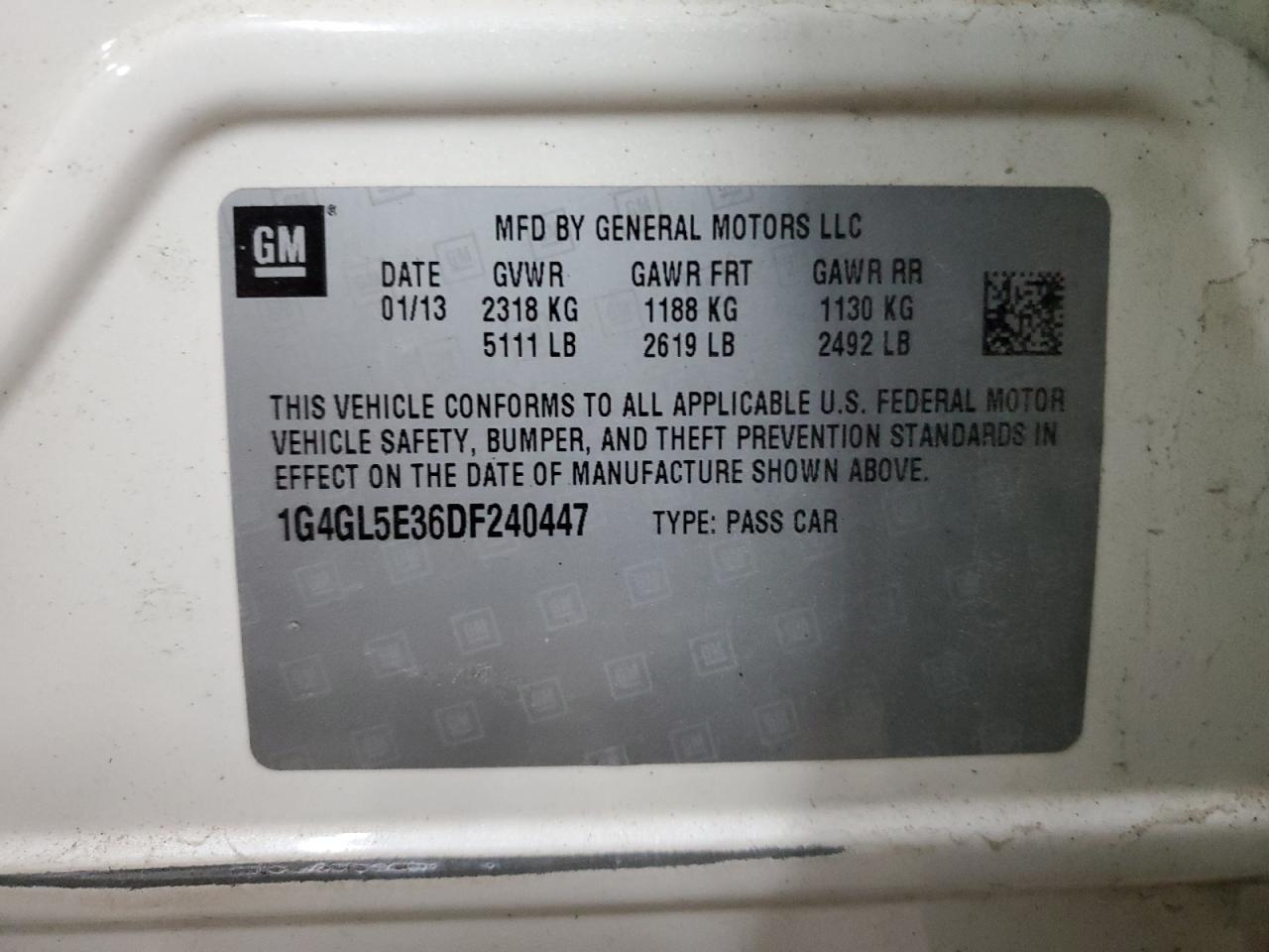 2013 Buick Lacrosse VIN: 1G4GL5E36DF240447 Lot: 82340725