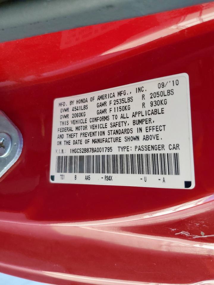 2011 Honda Accord Exl VIN: 1HGCS2B87BA001795 Lot: 84961845