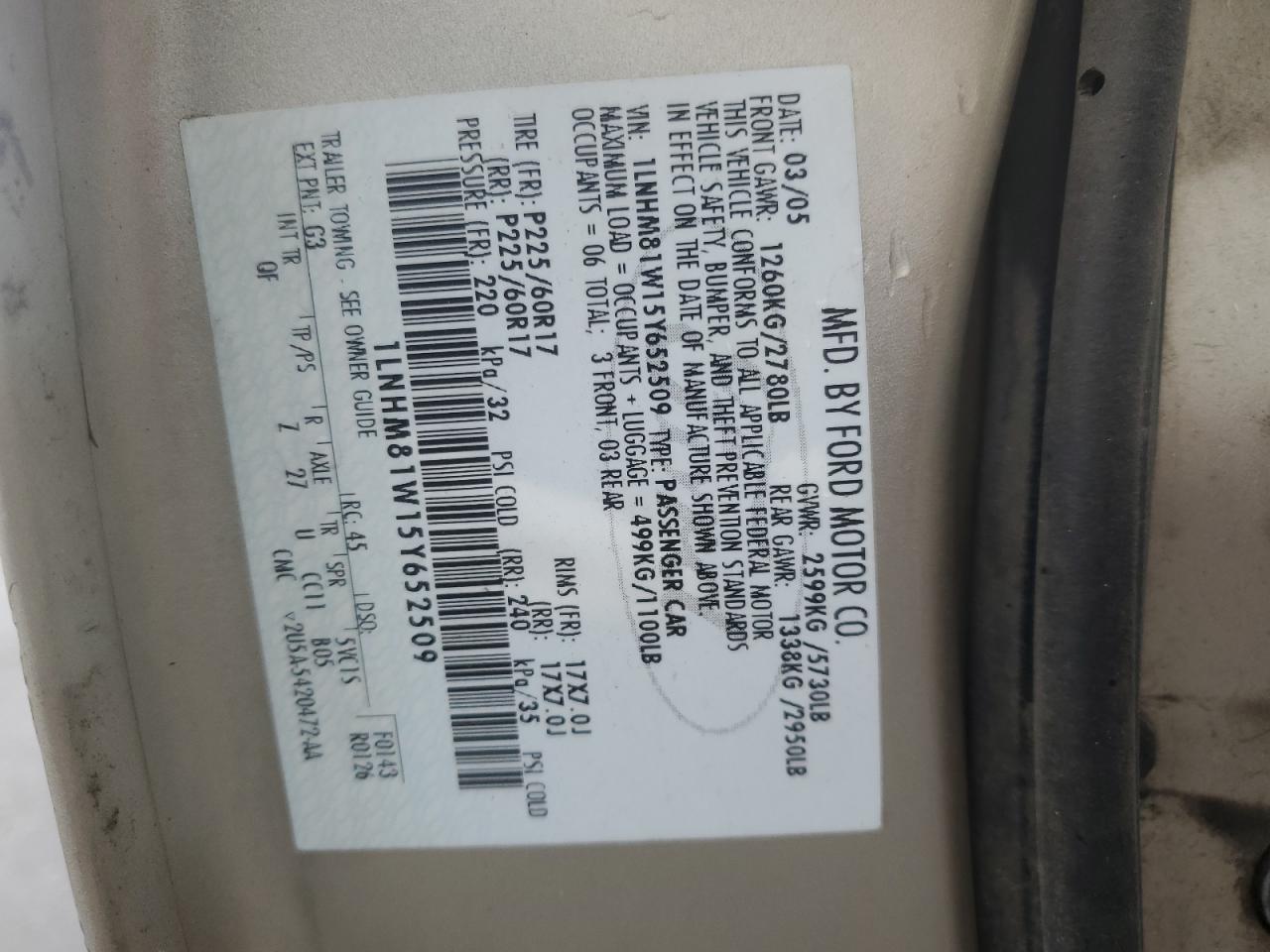 2005 Lincoln Town Car Signature VIN: 1LNHM81W15Y652509 Lot: 90406735