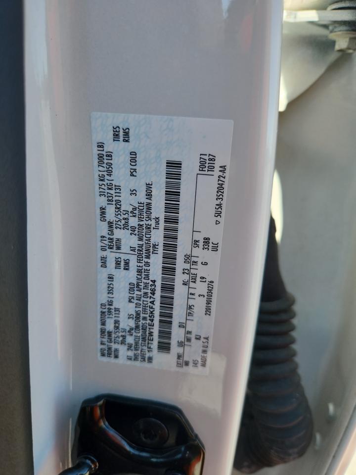 2019 Ford F150 Supercrew VIN: 1FTEW1E45KFA74634 Lot: 89464135