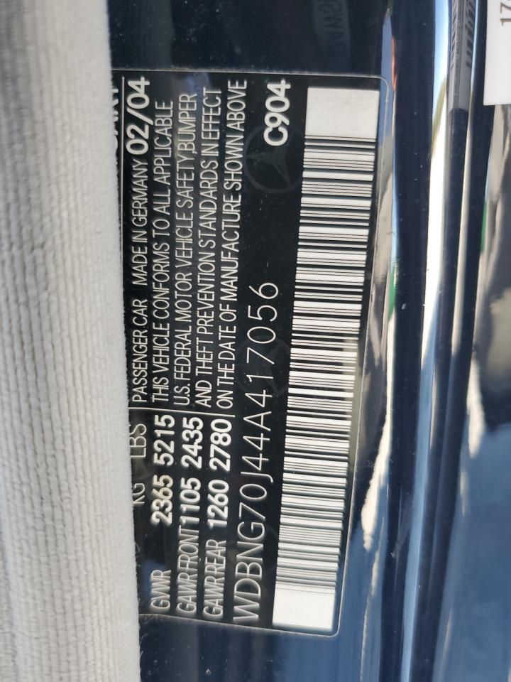 2004 Mercedes-Benz S 430 VIN: WDBNG70J44A417056 Lot: 86260835