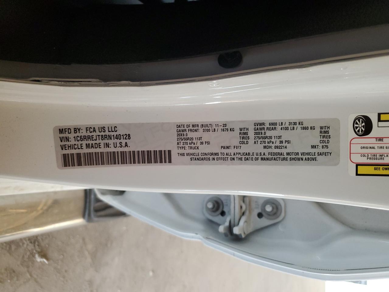 2024 Ram 1500 Laramie VIN: 1C6RREJT8RN140128 Lot: 90052935