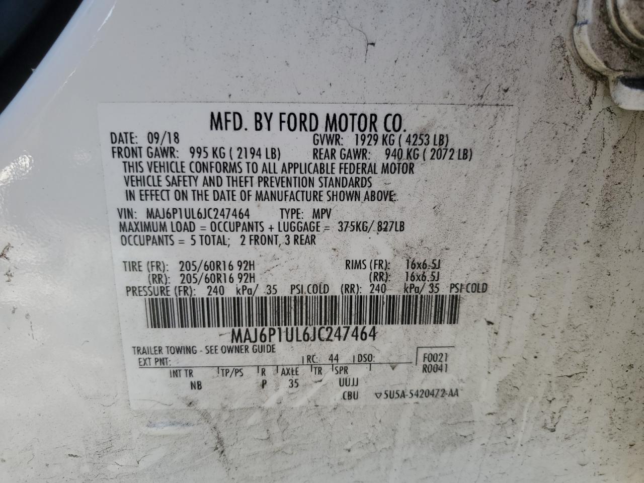 2018 Ford Ecosport Se VIN: MAJ6P1UL6JC247464 Lot: 82257085