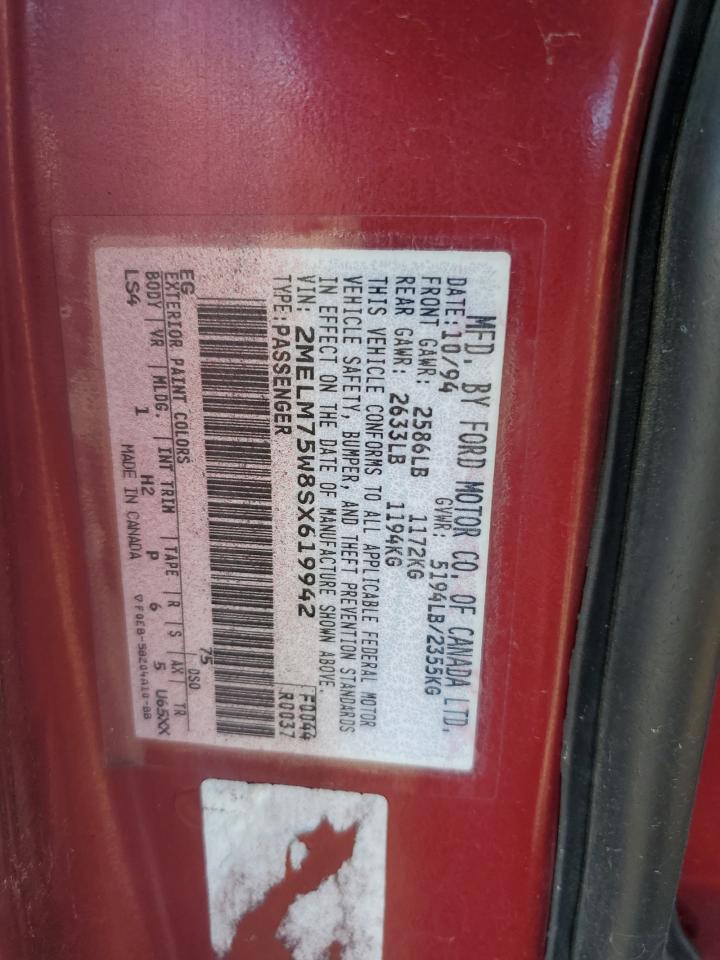 1995 Mercury Grand Marquis Ls VIN: 2MELM75W8SX619942 Lot: 90827575