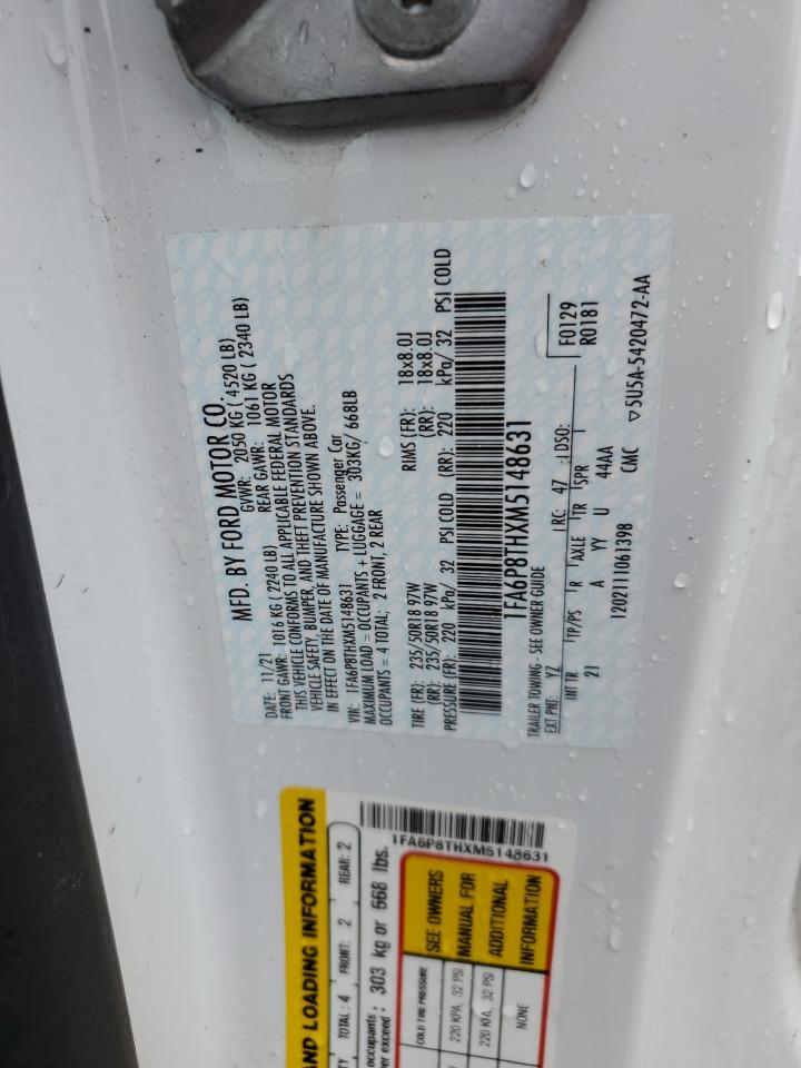 2021 Ford Mustang VIN: 1FA6P8THXM5148631 Lot: 90366525