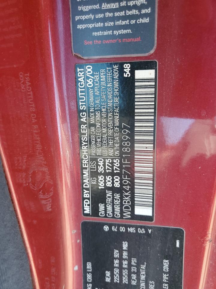 2001 Mercedes-Benz Slk 230 Kompressor VIN: WDBKK49F71F188997 Lot: 84657405