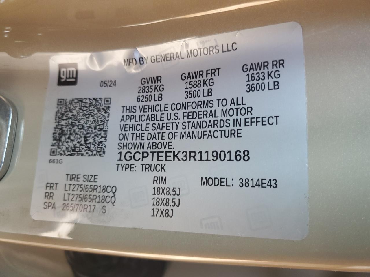 2024 Chevrolet Colorado Trail Boss VIN: 1GCPTEEK3R1190168 Lot: 82382955