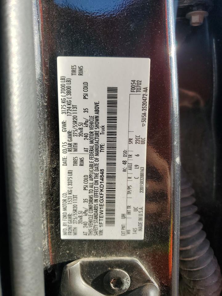 2015 Ford F150 Supercrew VIN: 1FTEW1EGXFKD14848 Lot: 82299605