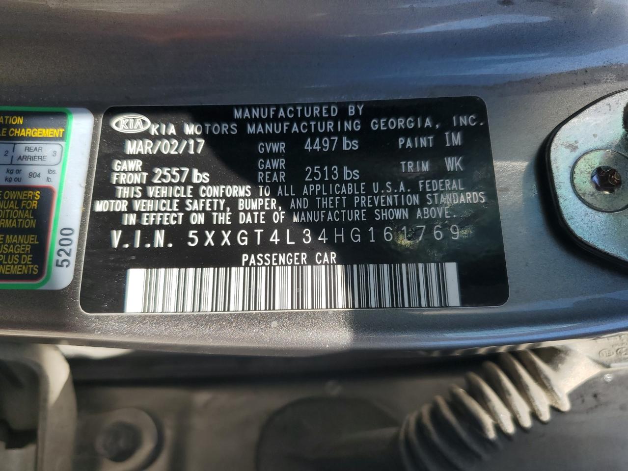 2017 Kia Optima Lx VIN: 5XXGT4L34HG161769 Lot: 82238475