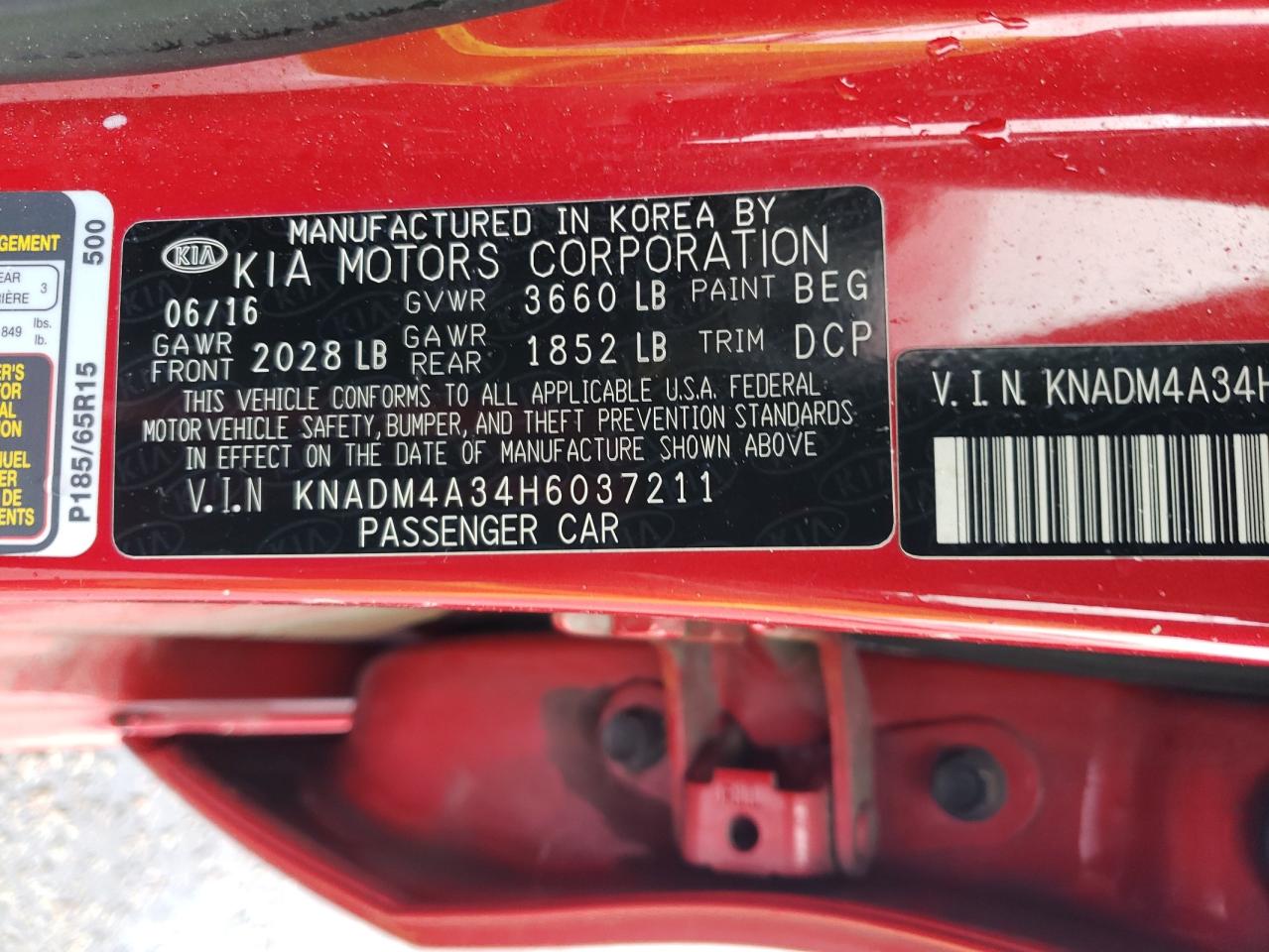 2017 Kia Rio Lx VIN: KNADM4A34H6037211 Lot: 82345415