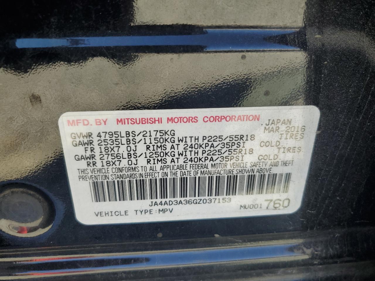 2016 Mitsubishi Outlander Se VIN: JA4AD3A36GZ037153 Lot: 81991075