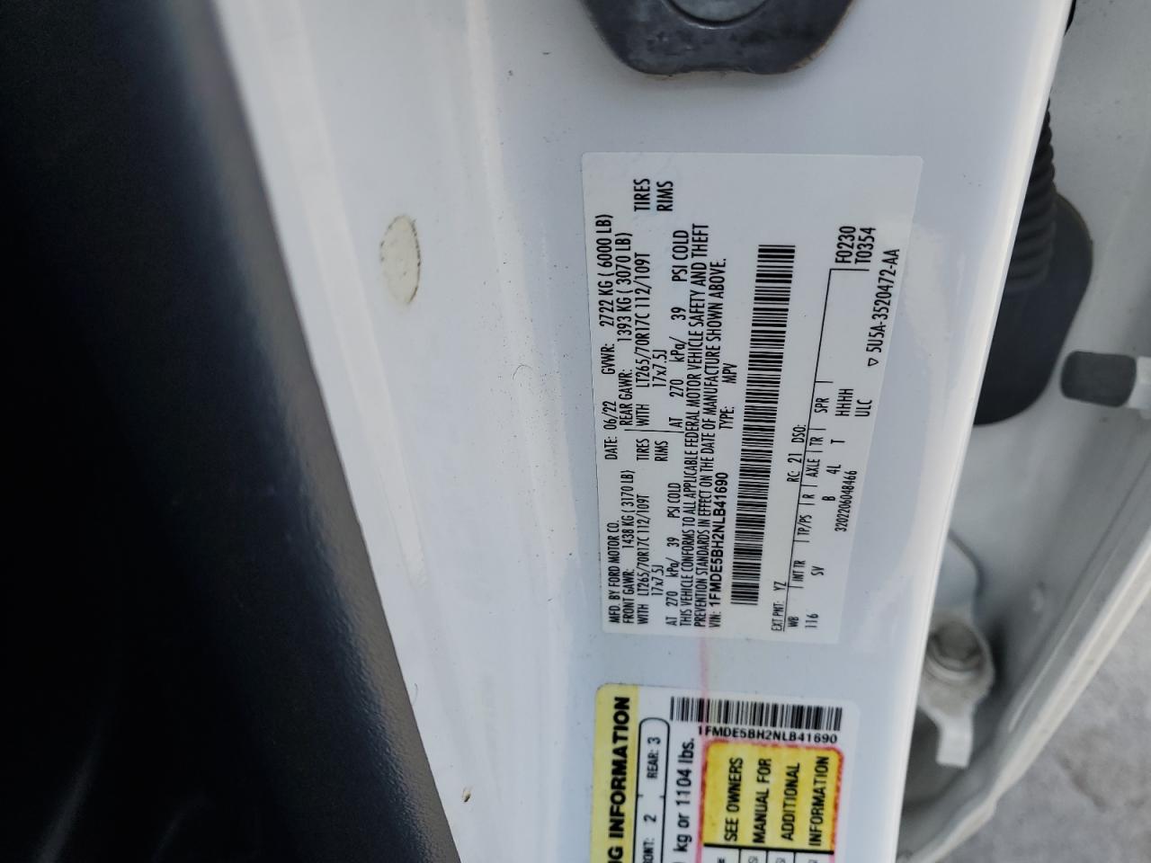 2022 Ford Bronco Base VIN: 1FMDE5BH2NLB41690 Lot: 86997885