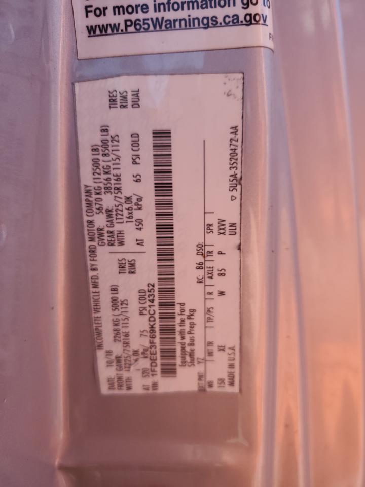 2019 Ford Econoline E350 Super Duty Cutaway Van VIN: 1FDEE3F69KDC14352 Lot: 86532595