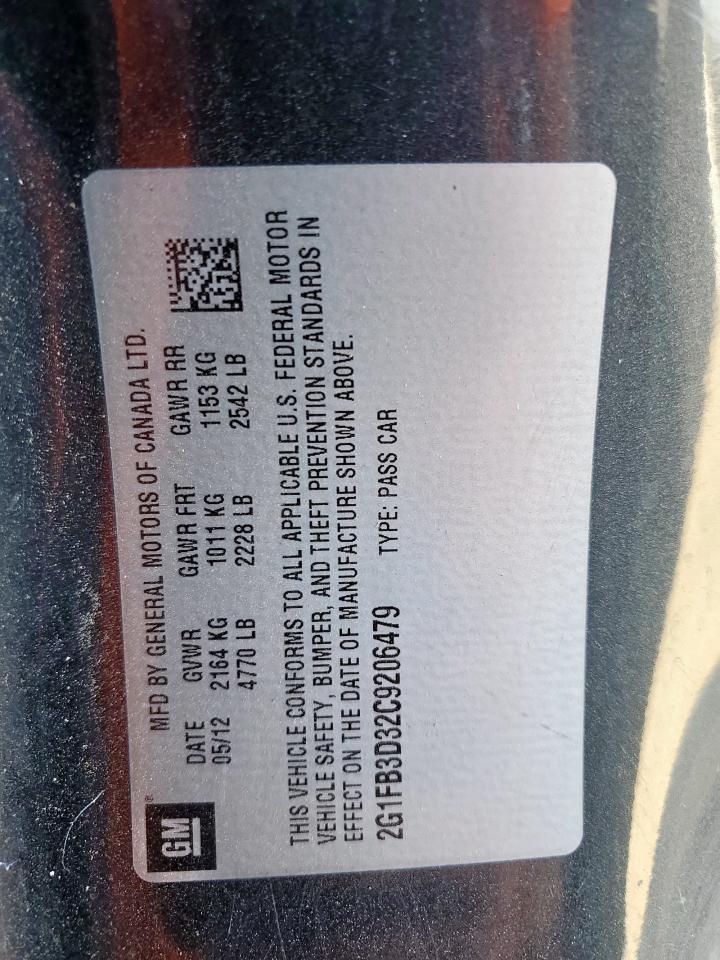 2012 Chevrolet Camaro Lt VIN: 2G1FB3D32C9206479 Lot: 85522005