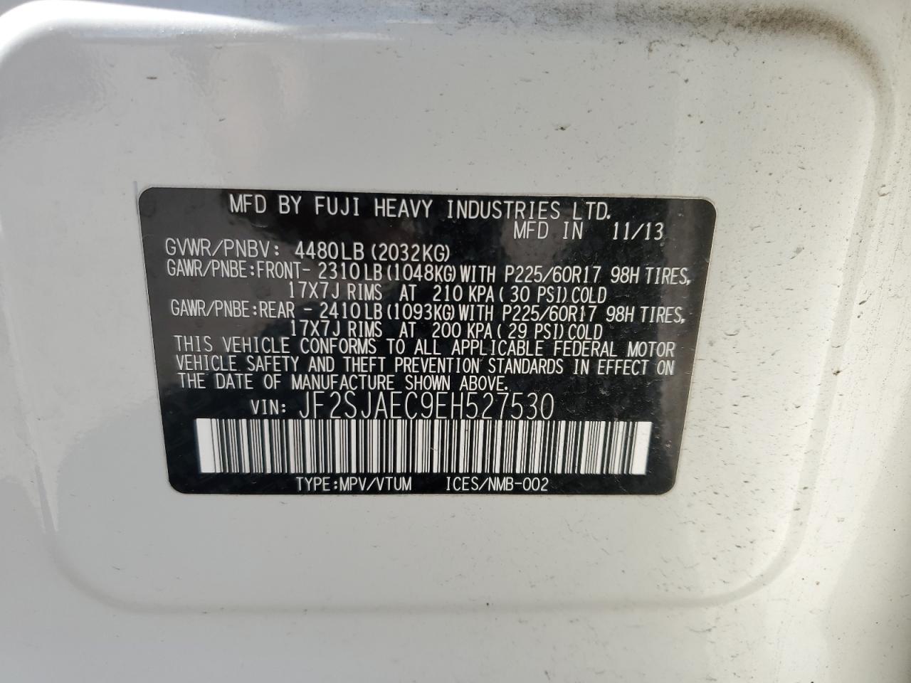 2014 Subaru Forester 2.5I Premium VIN: JF2SJAEC9EH527530 Lot: 82182305