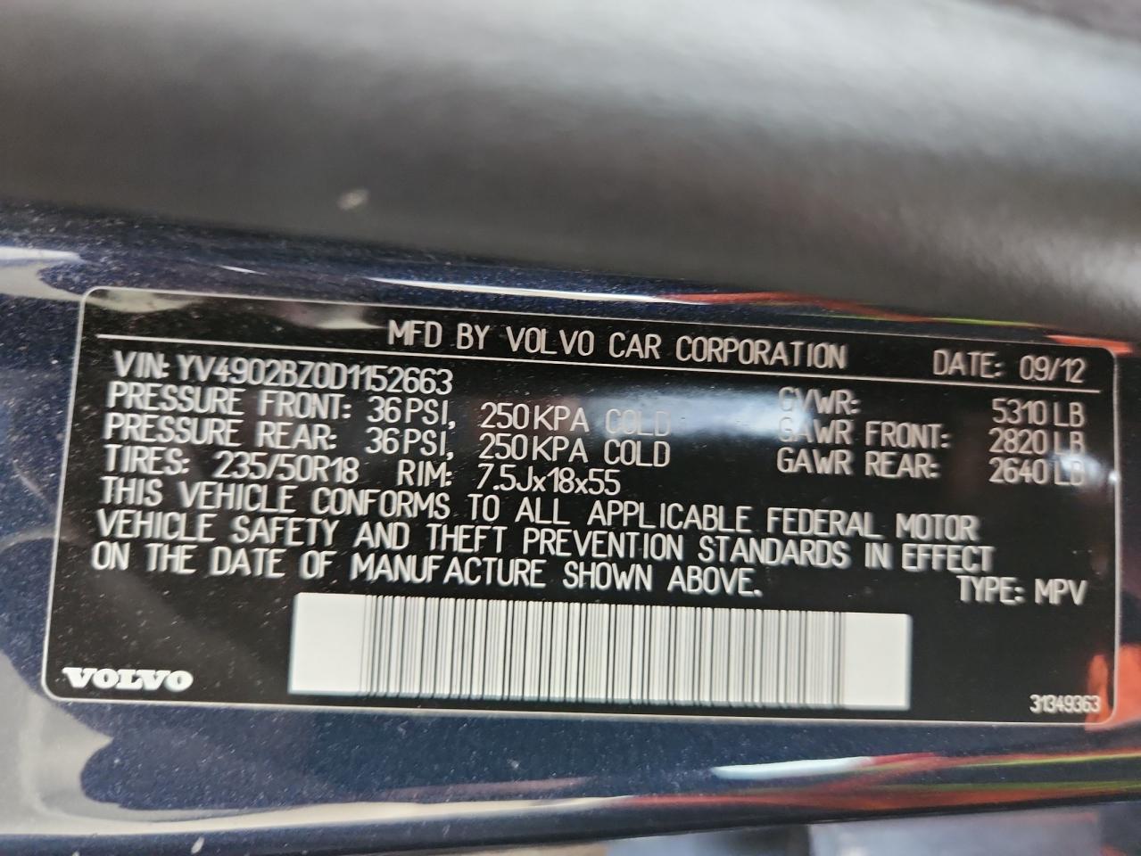 2013 Volvo Xc70 T6 VIN: YV4902BZ0D1152663 Lot: 85319375