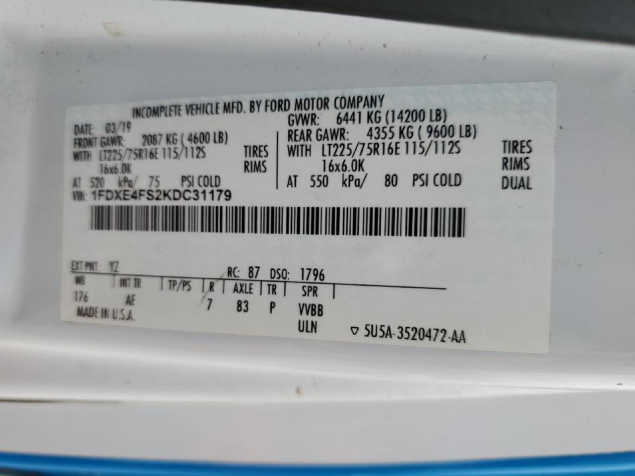 2019 Ford E450 Box Truck VIN: 1FDXE4FS2KDC31179 Lot: 85526835