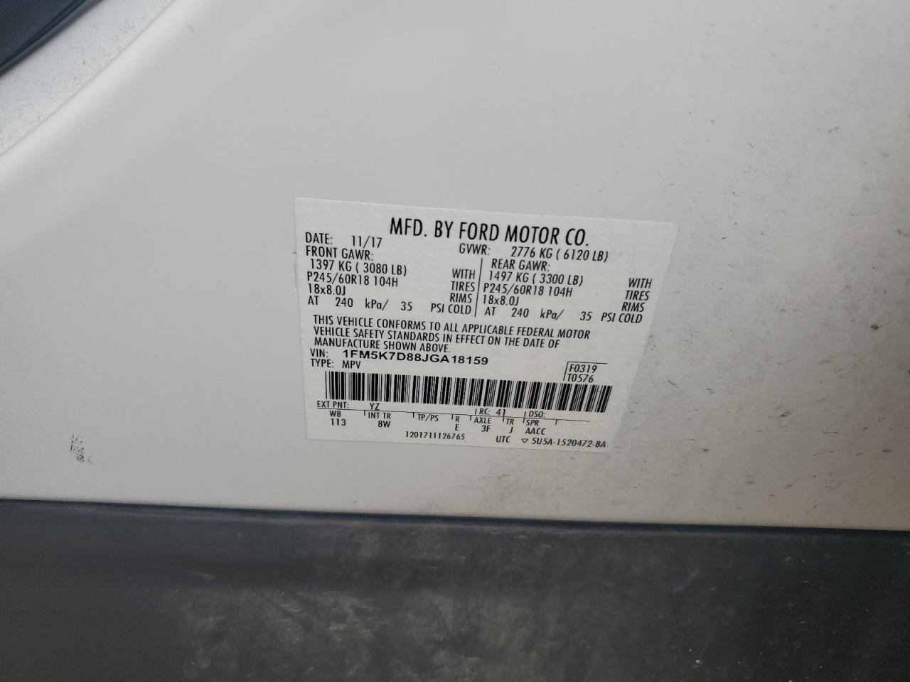 2018 Ford Explorer Xlt VIN: 1FM5K7D88JGA18159 Lot: 82457595