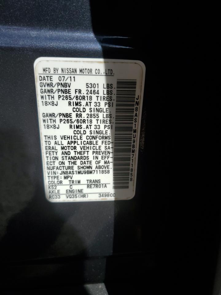 2011 Infiniti Fx35 VIN: JN8AS1MU9BM711858 Lot: 89892425