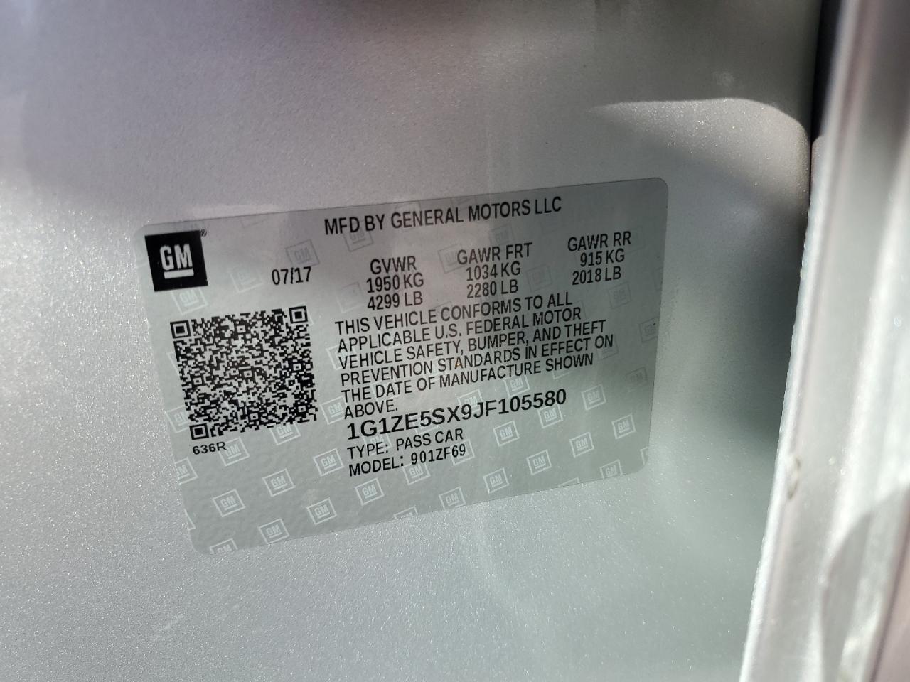 2018 Chevrolet Malibu Premier VIN: 1G1ZE5SX9JF105580 Lot: 86450005