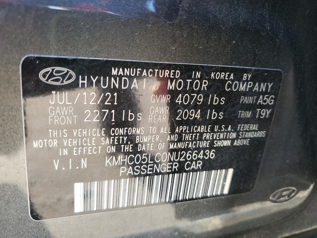 2022 Hyundai Ioniq Limited VIN: KMHC05LC0NU266436 Lot: 90589565