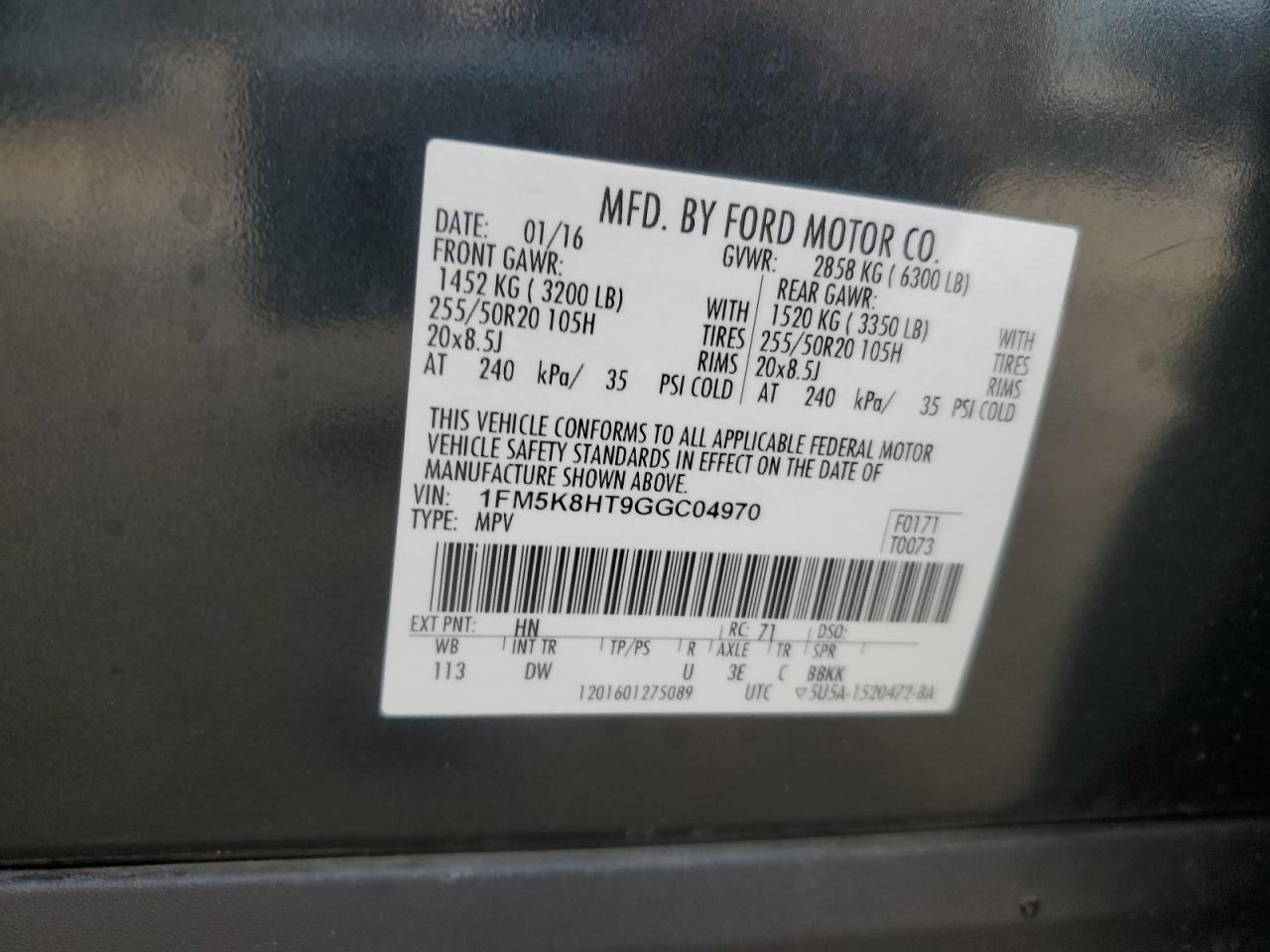 2016 Ford Explorer Platinum VIN: 1FM5K8HT9GGC04970 Lot: 84970445