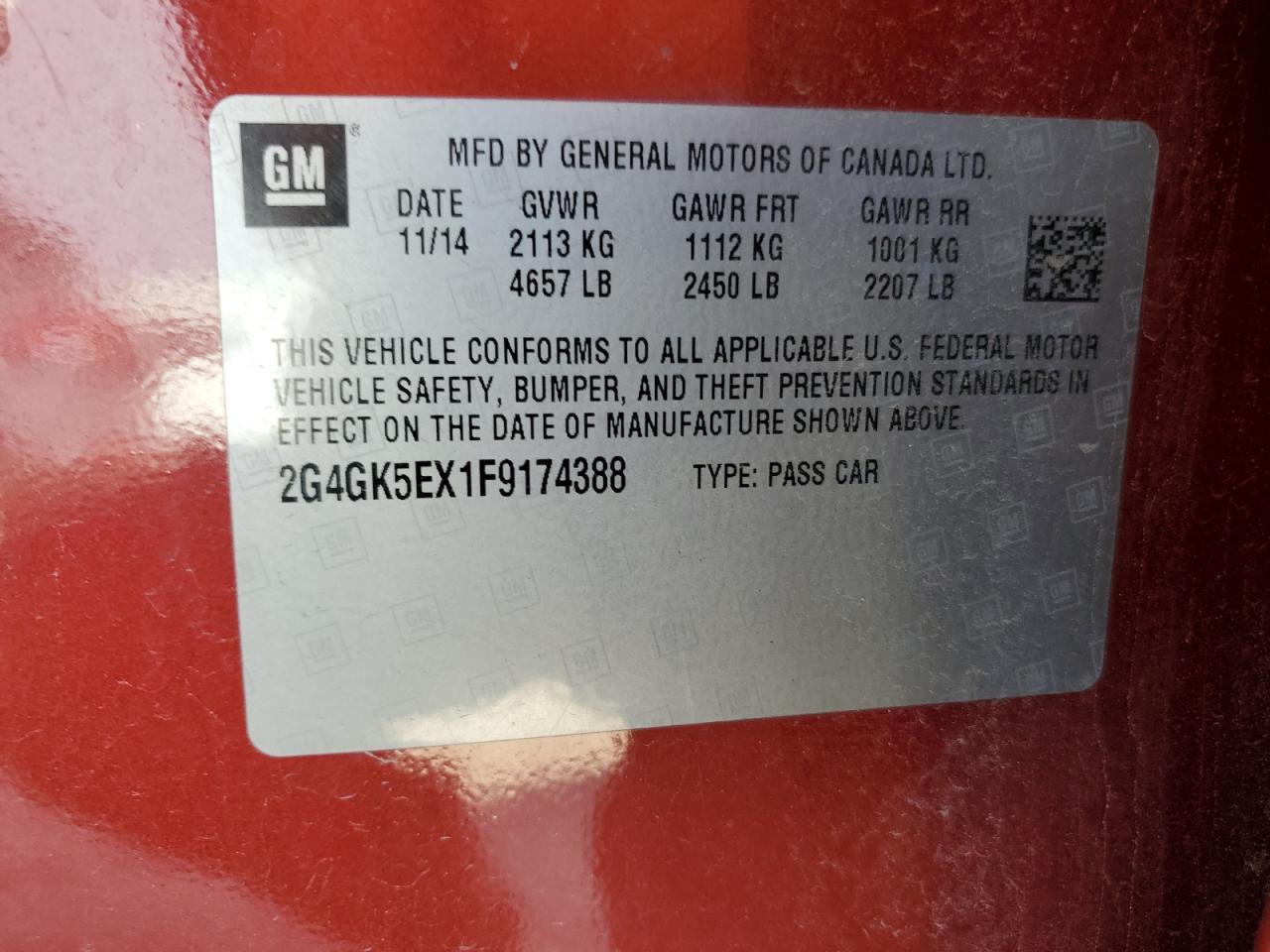 2015 Buick Regal VIN: 2G4GK5EX1F9174388 Lot: 83757095