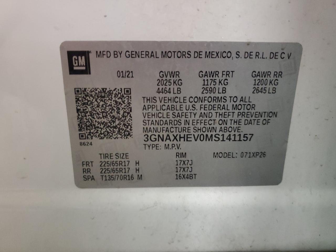 2021 Chevrolet Equinox Ls VIN: 3GNAXHEV0MS141157 Lot: 84978675