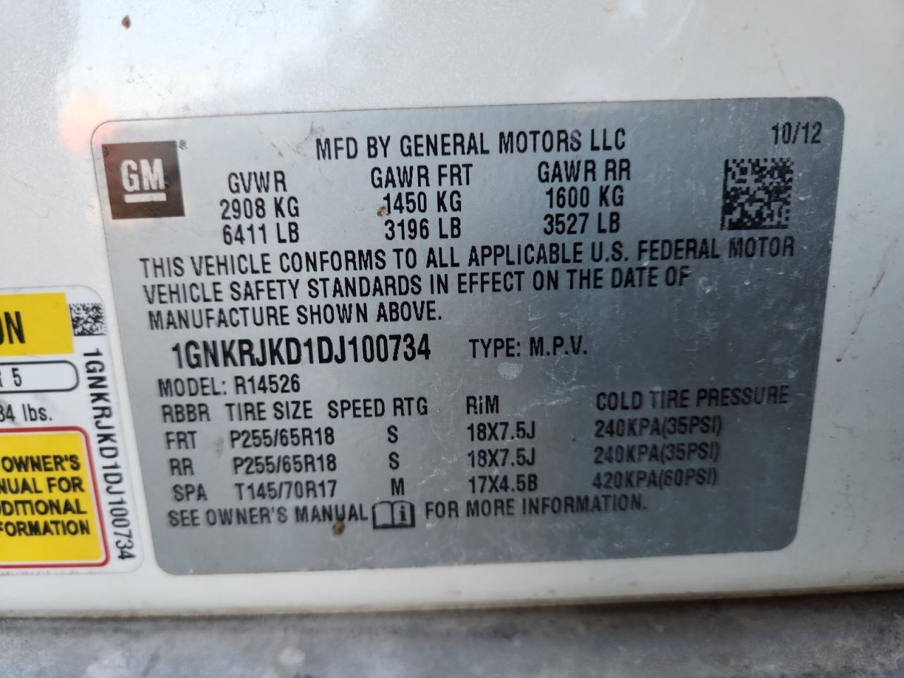 2013 Chevrolet Traverse Lt VIN: 1GNKRJKD1DJ100734 Lot: 89690715