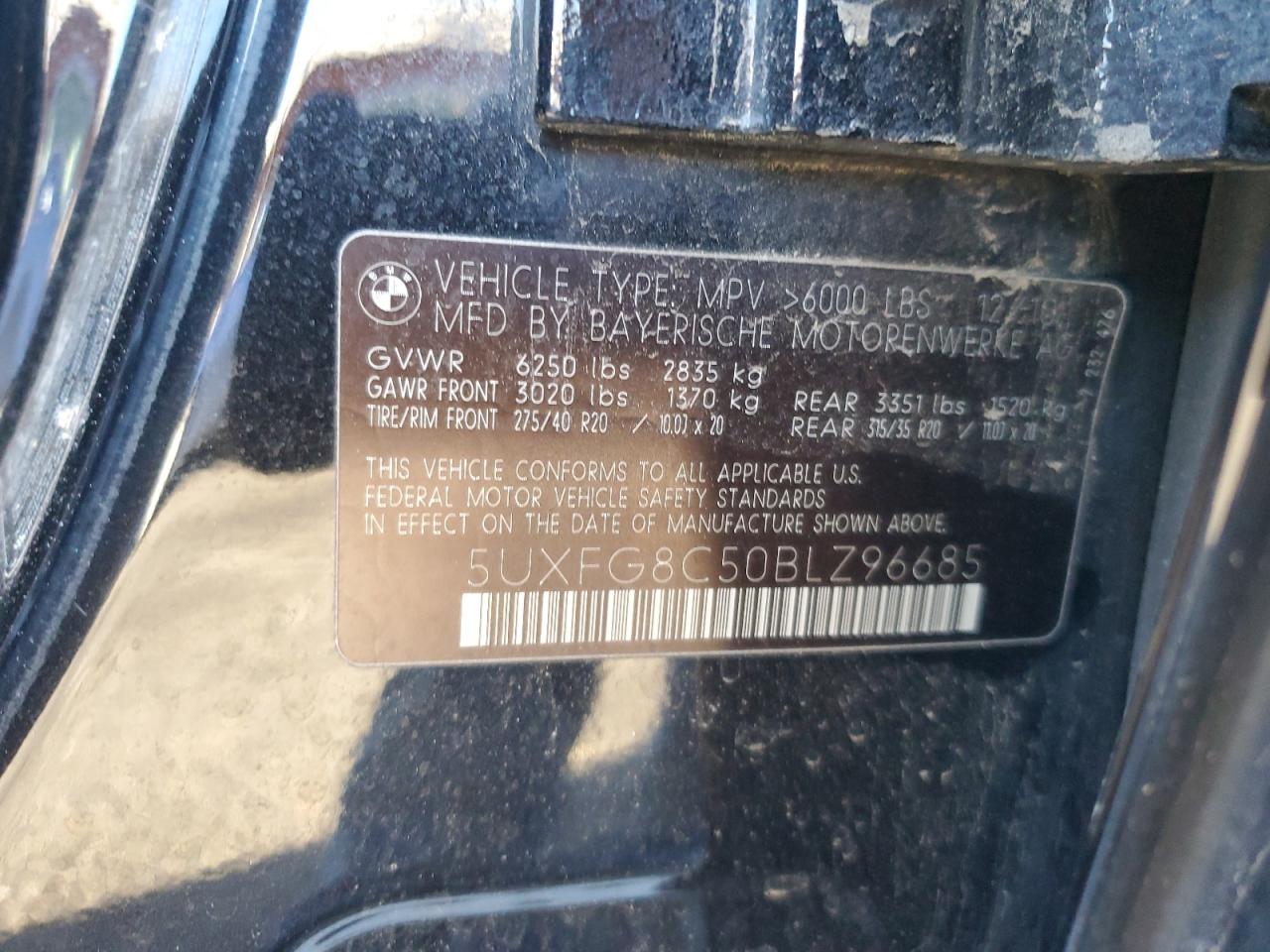 2011 BMW X6 xDrive50I VIN: 5UXFG8C50BLZ96685 Lot: 85375085