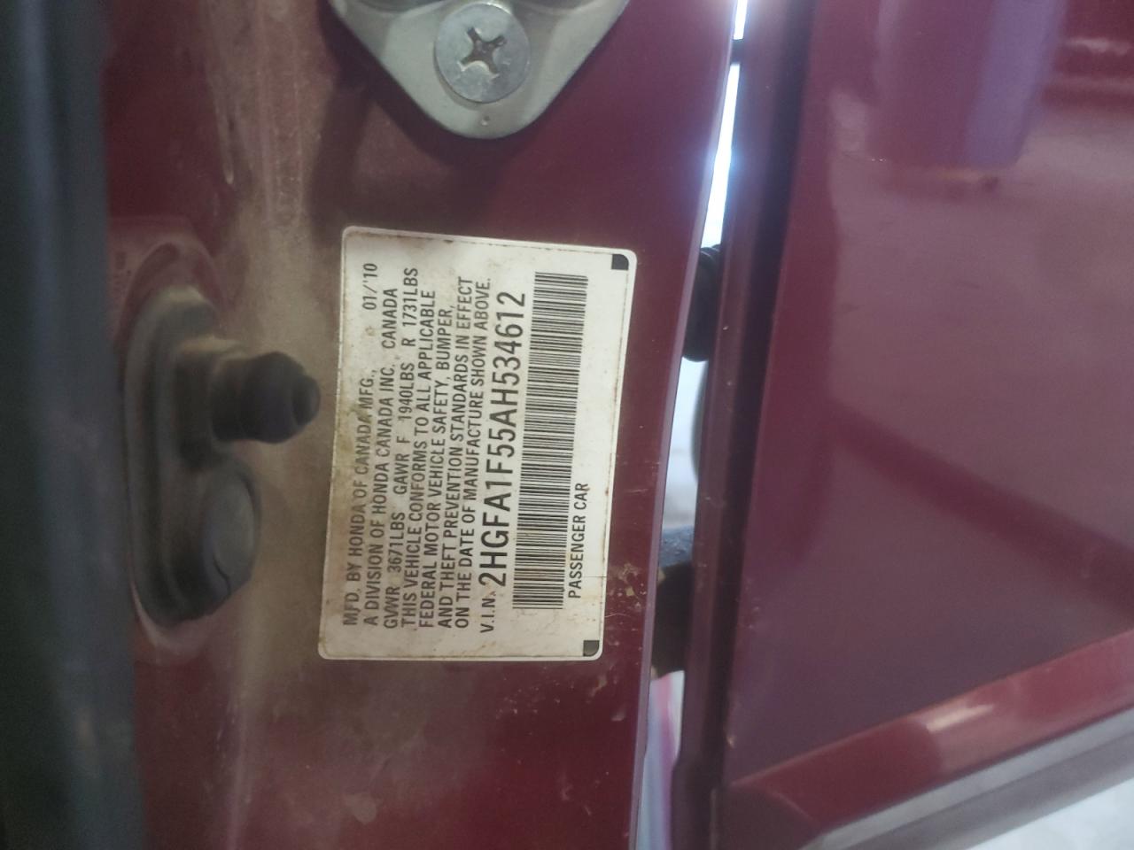 2010 Honda Civic Lx VIN: 2HGFA1F55AH534612 Lot: 84446285