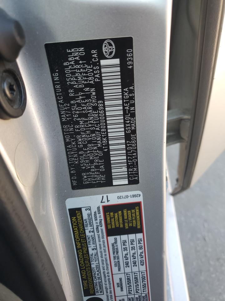 2013 Toyota Avalon Base VIN: 4T1BK1EB0DU006989 Lot: 81579525