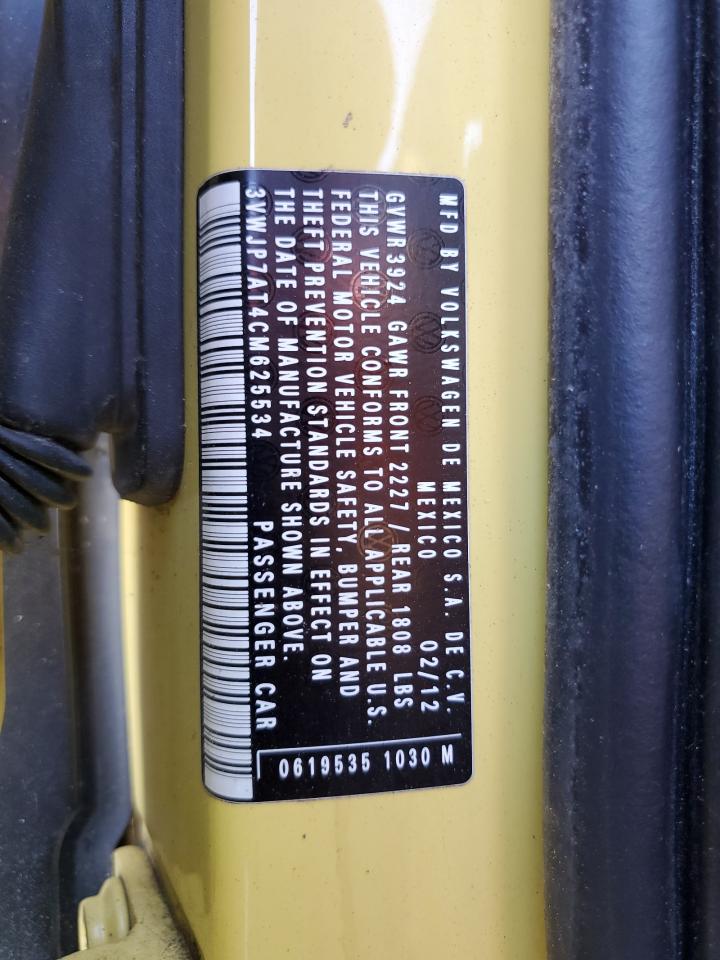 2012 Volkswagen Beetle VIN: 3VWJP7AT4CM625534 Lot: 85821545