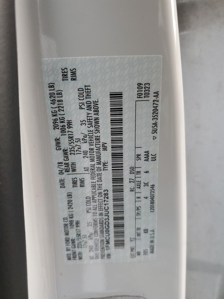 2018 Ford Escape Se VIN: 1FMCU0GD3JUC17283 Lot: 85919825