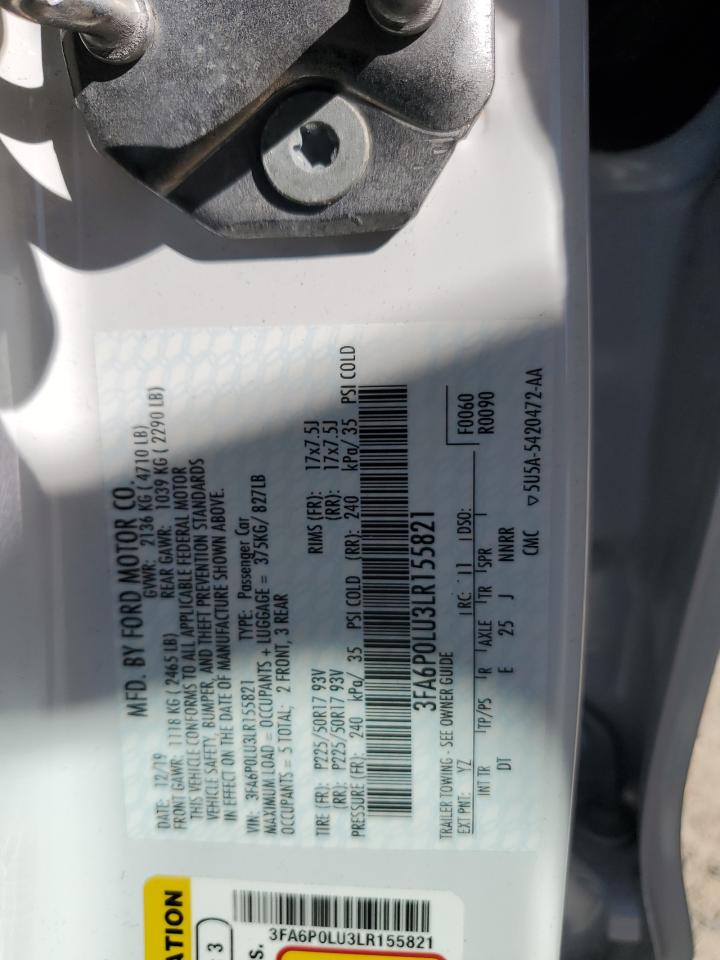 2020 Ford Fusion Se VIN: 3FA6P0LU3LR155821 Lot: 89446235